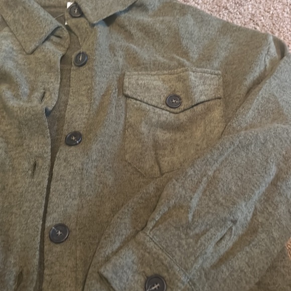 Zenana Oversized Fleece Shacket Button Up Pockets Army Green Small - Picture 4 of 5